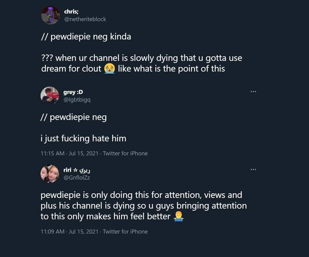 Dream fans angry at PewDiePie