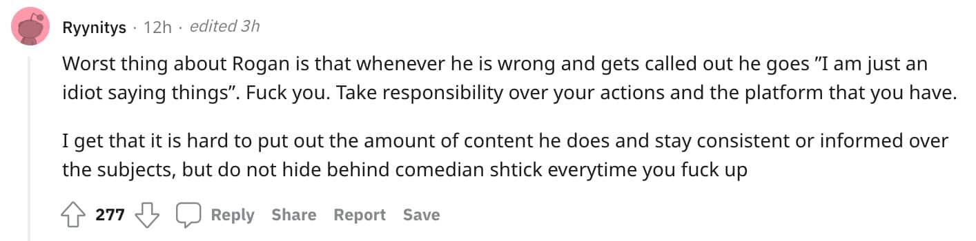 Reddit user comments on Joe Rogan video