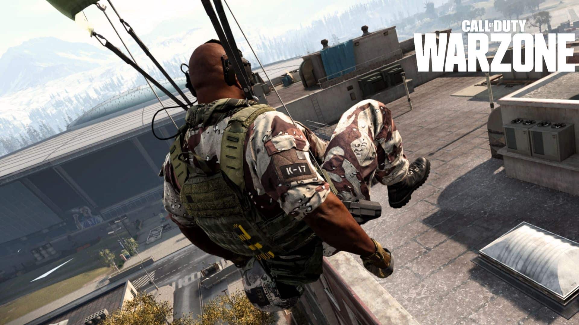 Warzone character parachuting into a location