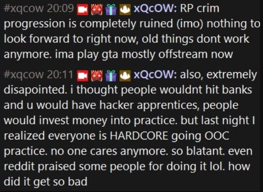screenshot of messages from xqc in twitch chat