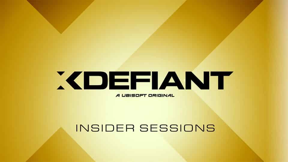 XDefiant logo on gold background with Insider Sessions text