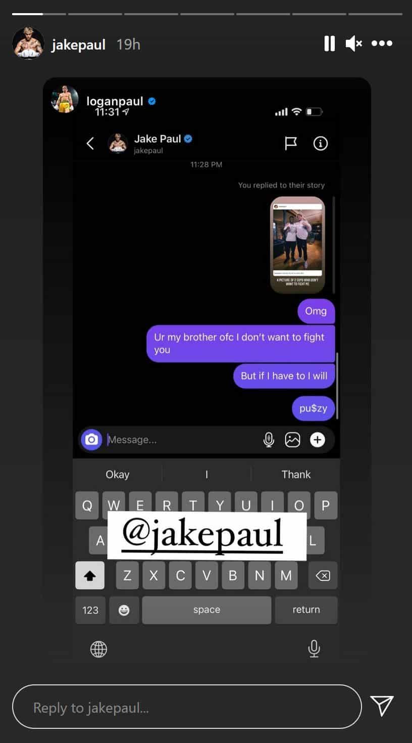 Logan Paul responds Jake Paul Instagram boxing callout