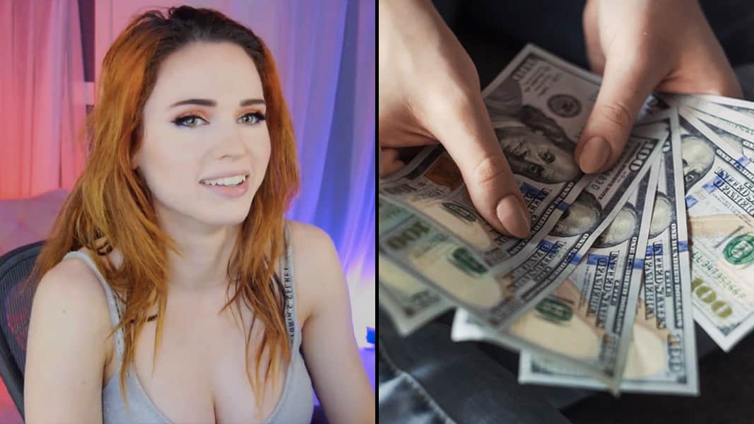 Amouranth along cash being held out