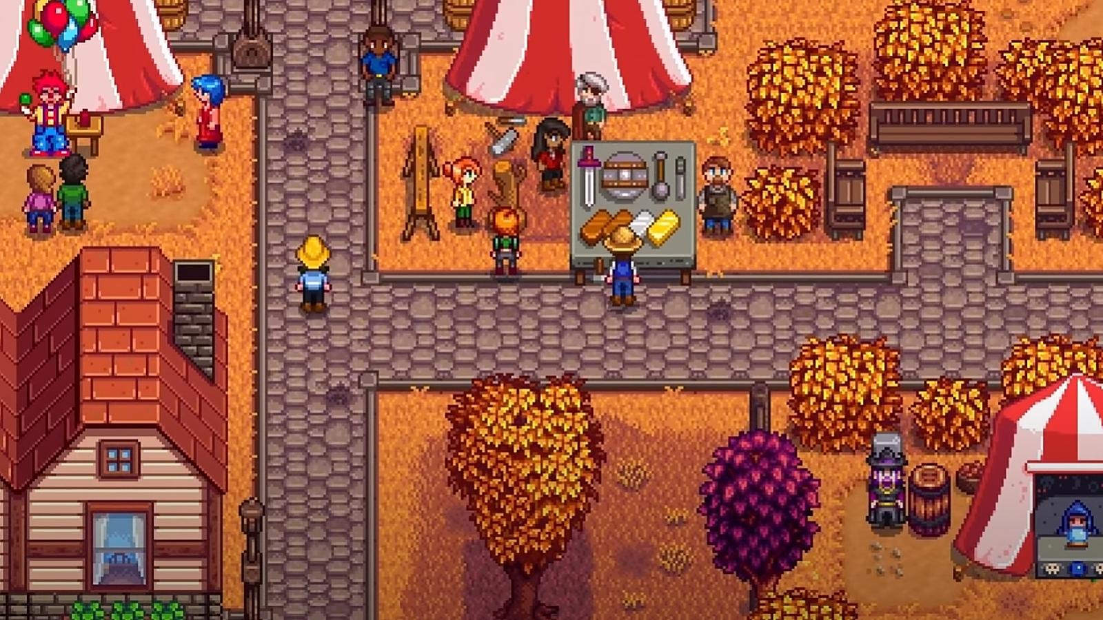 An image of different characters at a fair in Stardew Valley