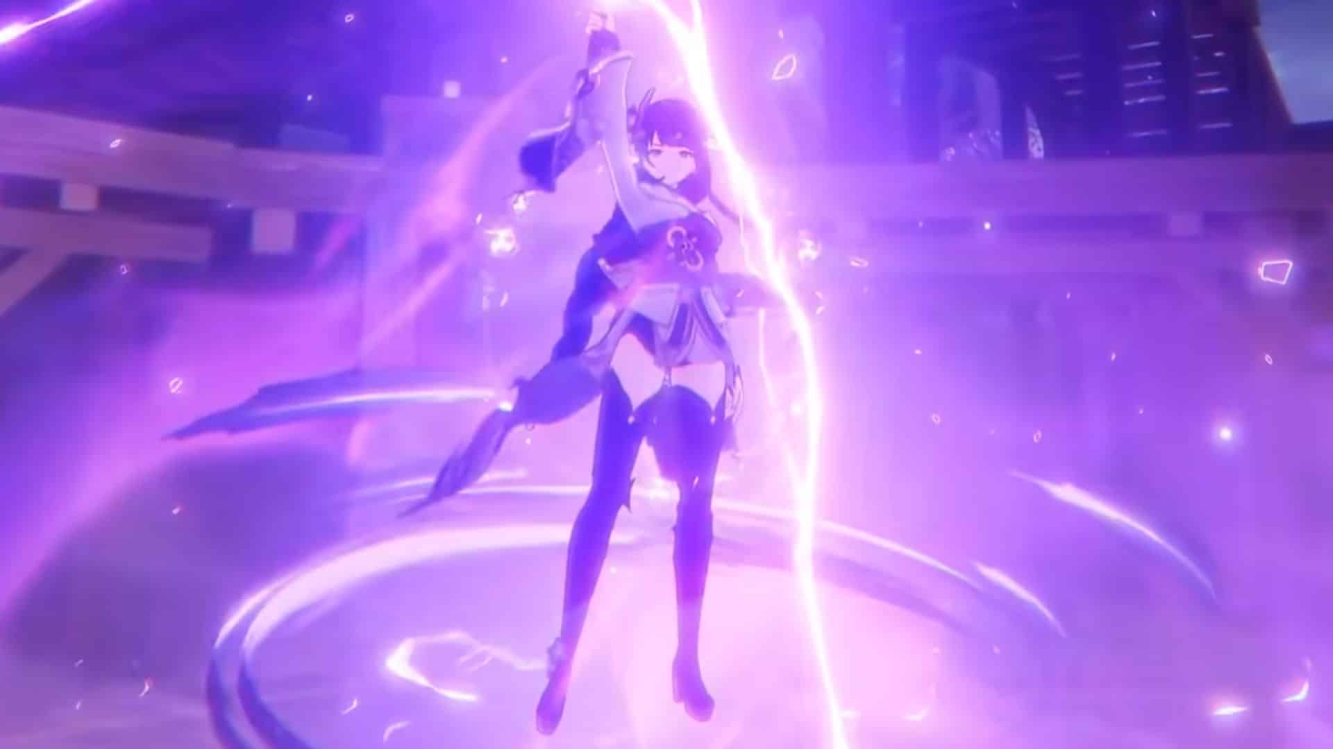 Raiden Shogun using her Elemental Burst in Genshin Impact
