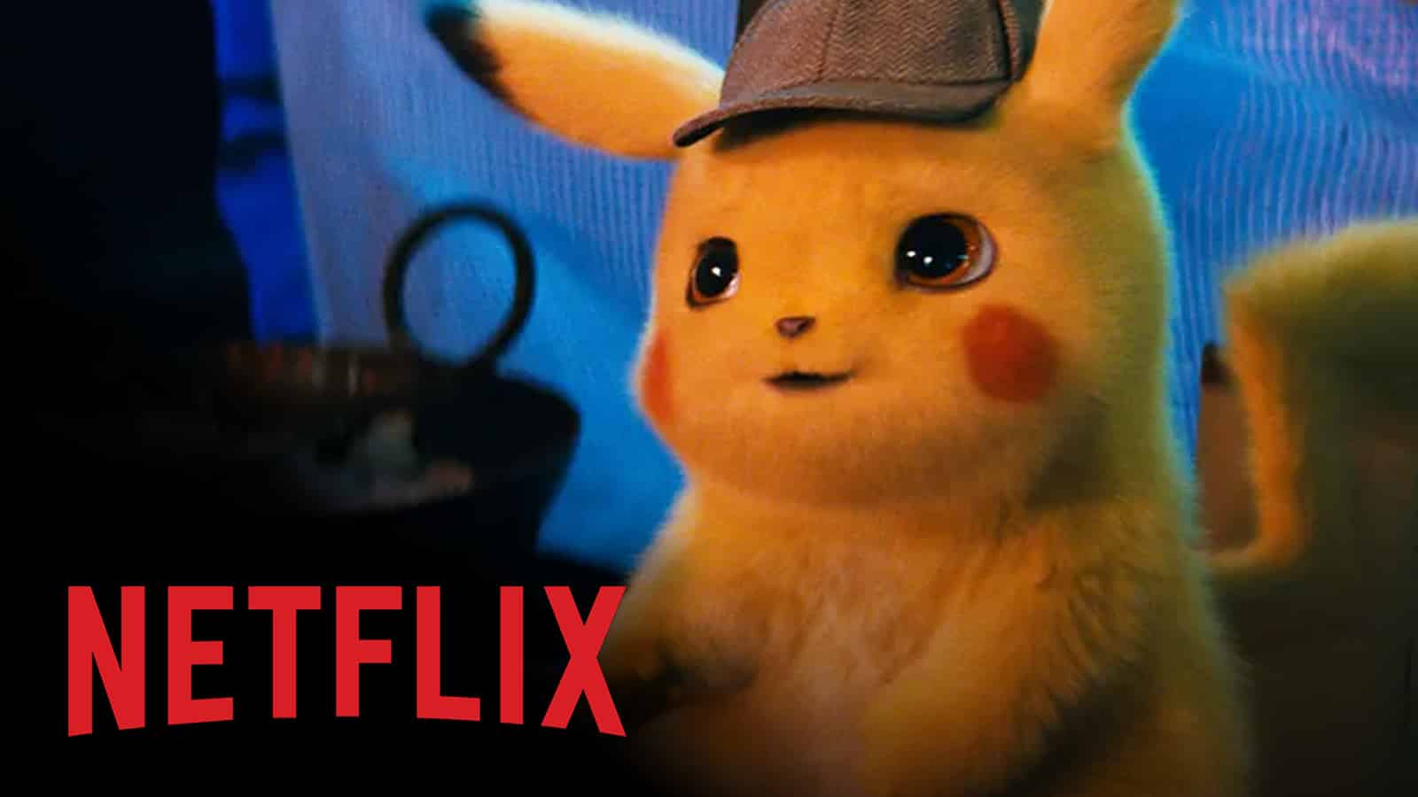 Detective Pikachu standings next to a live-action Netflix series logo.