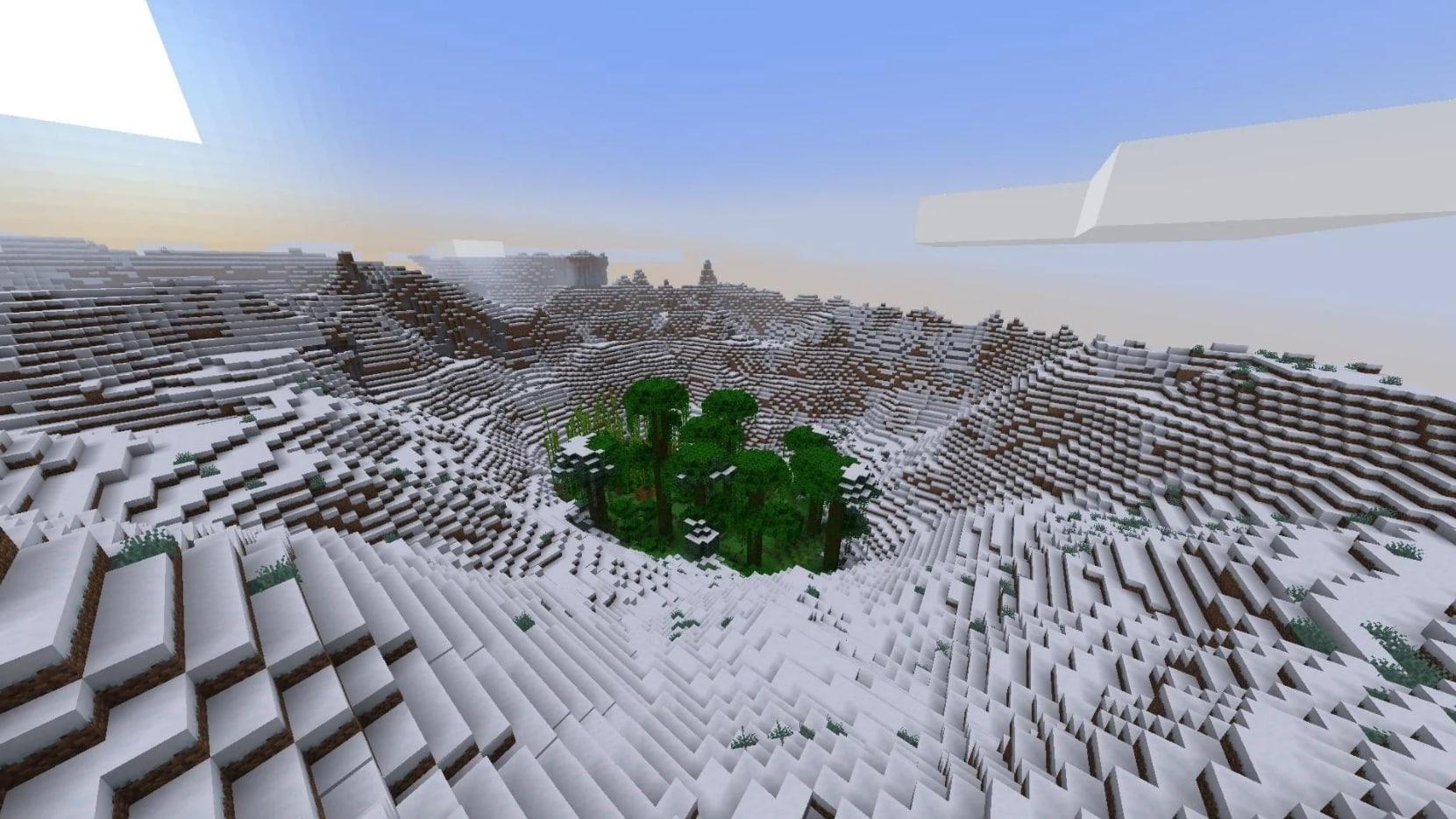 Jungle surrounded my snowy mountains seed in Minecraft