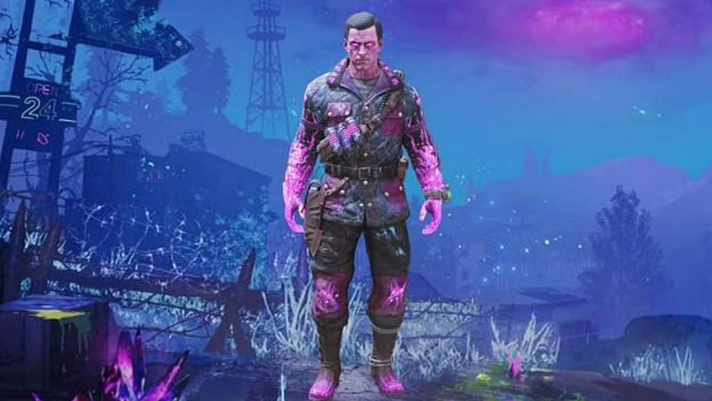 A soldier coated in a pink residue.