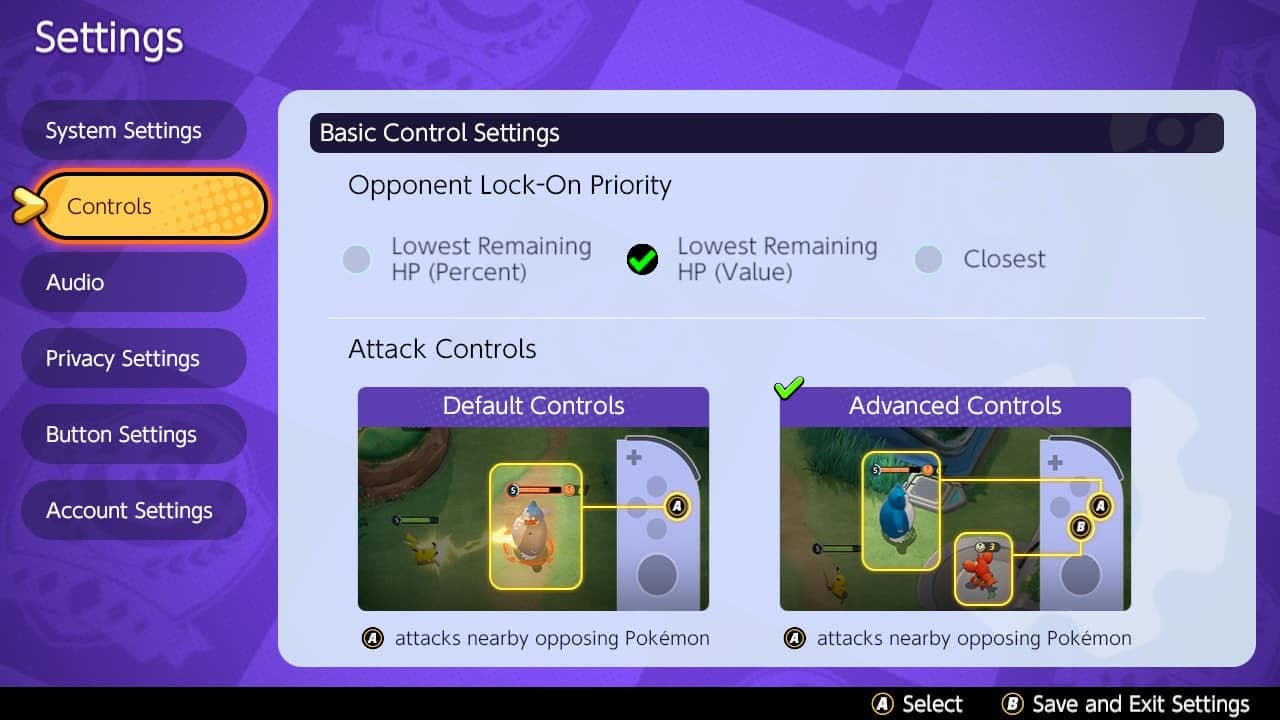 Pokemon Unite Control Settings