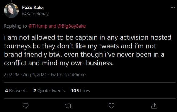 Kalei tweets she's not allowed to be team captain