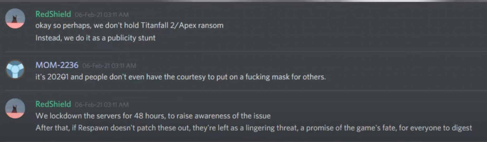 Apex Legends hacker messages