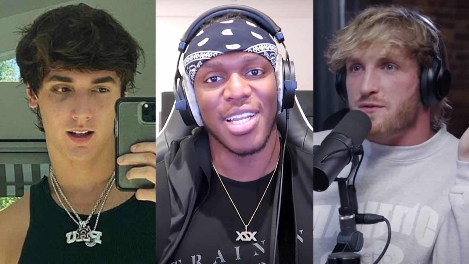 Images of KSI, Bryce Hall, and Logan Paul next to each other
