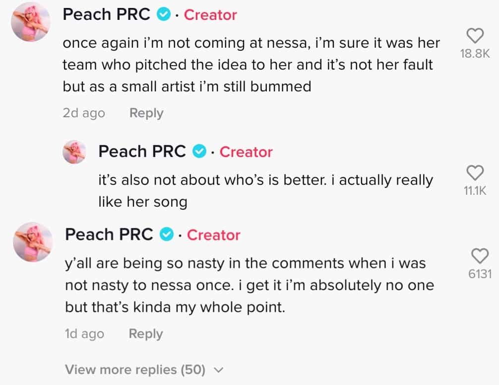 Peach PRC comments on TikTok