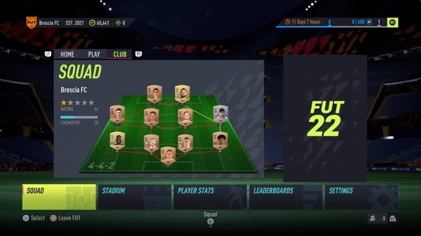 squad fifa 22 menu