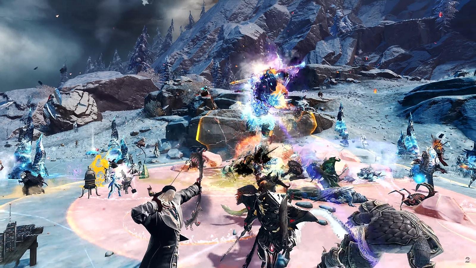 A large group of players fighting an enemy in the Guild Wars 2 MMO