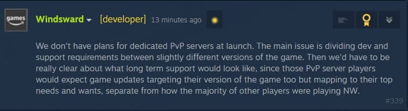 New World will not have dedicated pvp servers