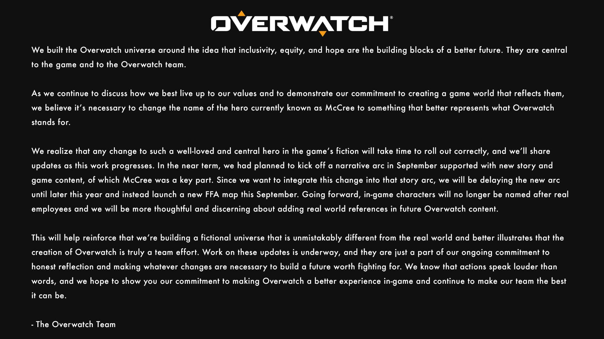 Overwatch McCree name change statement