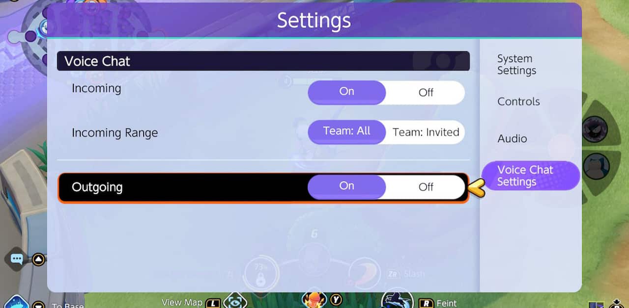 Pokemon Unite voice chat settings outgoing