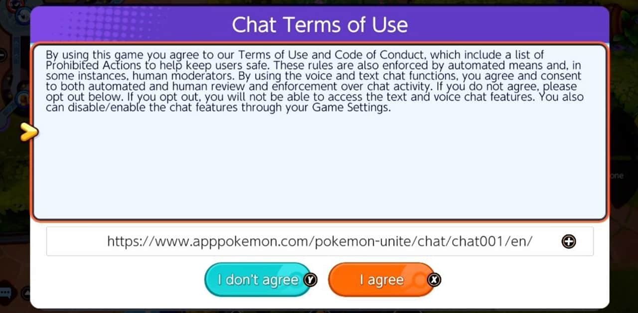 Pokemon Unite voice chat settings Terms of Service