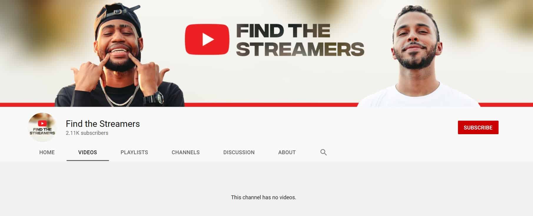 Screenshot of the Find the Streamers YouTube page