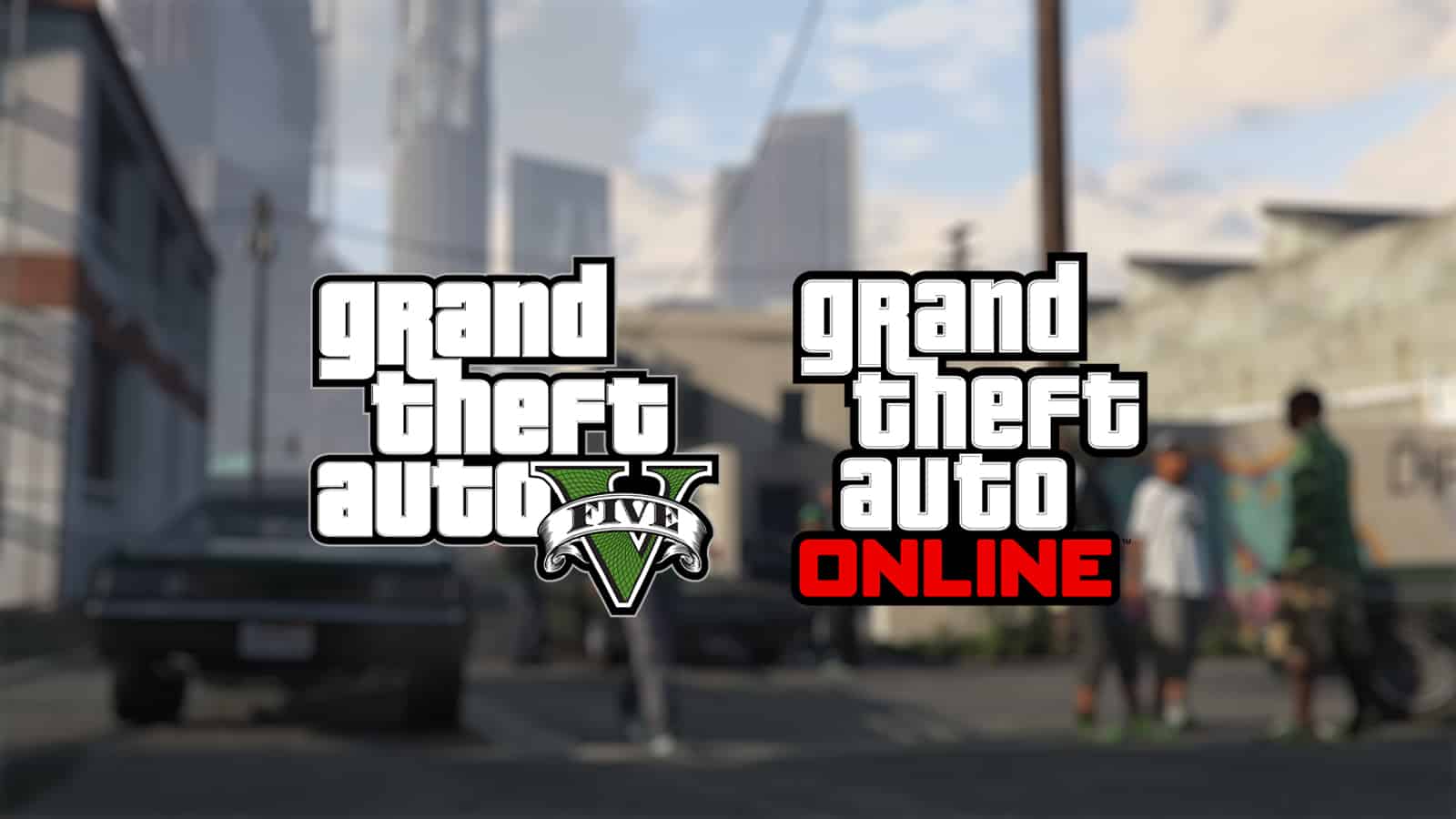 An image of gameplay showing the GTA 5 and GTA Online logos