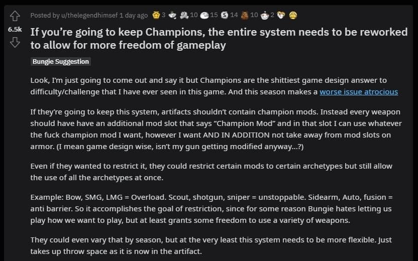 Destiny 2 Reddit Champions Bungie Rework Screenshot