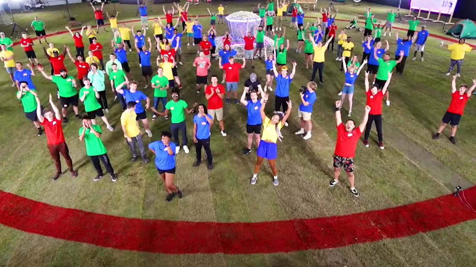 100 people in a big circle as part of a MrBeast video
