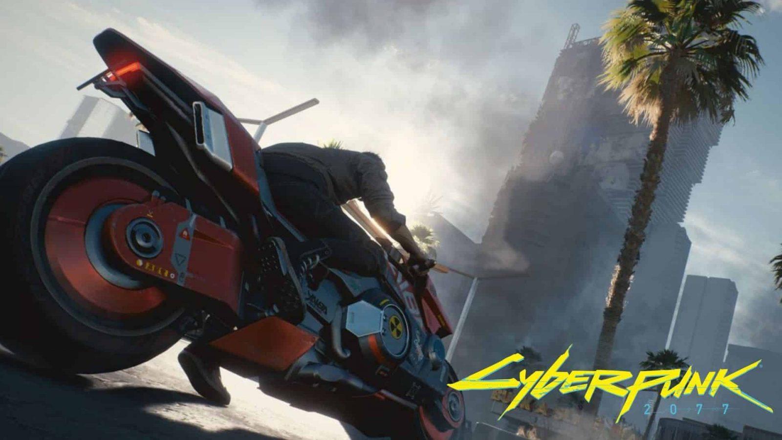 cyberpunk 2077 image showing a character on a motorbike