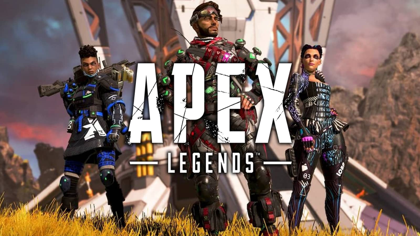 Mirage, Loba, and Bangalore standing on World's Edge in Apex Legends