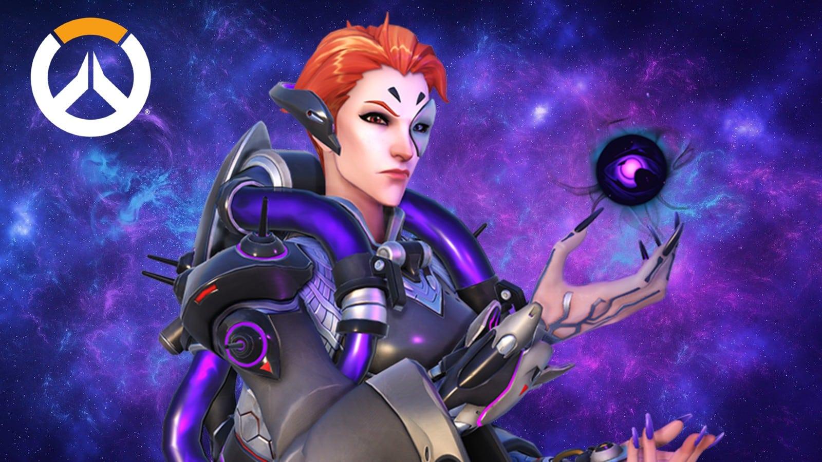overwatch moira in front of space background