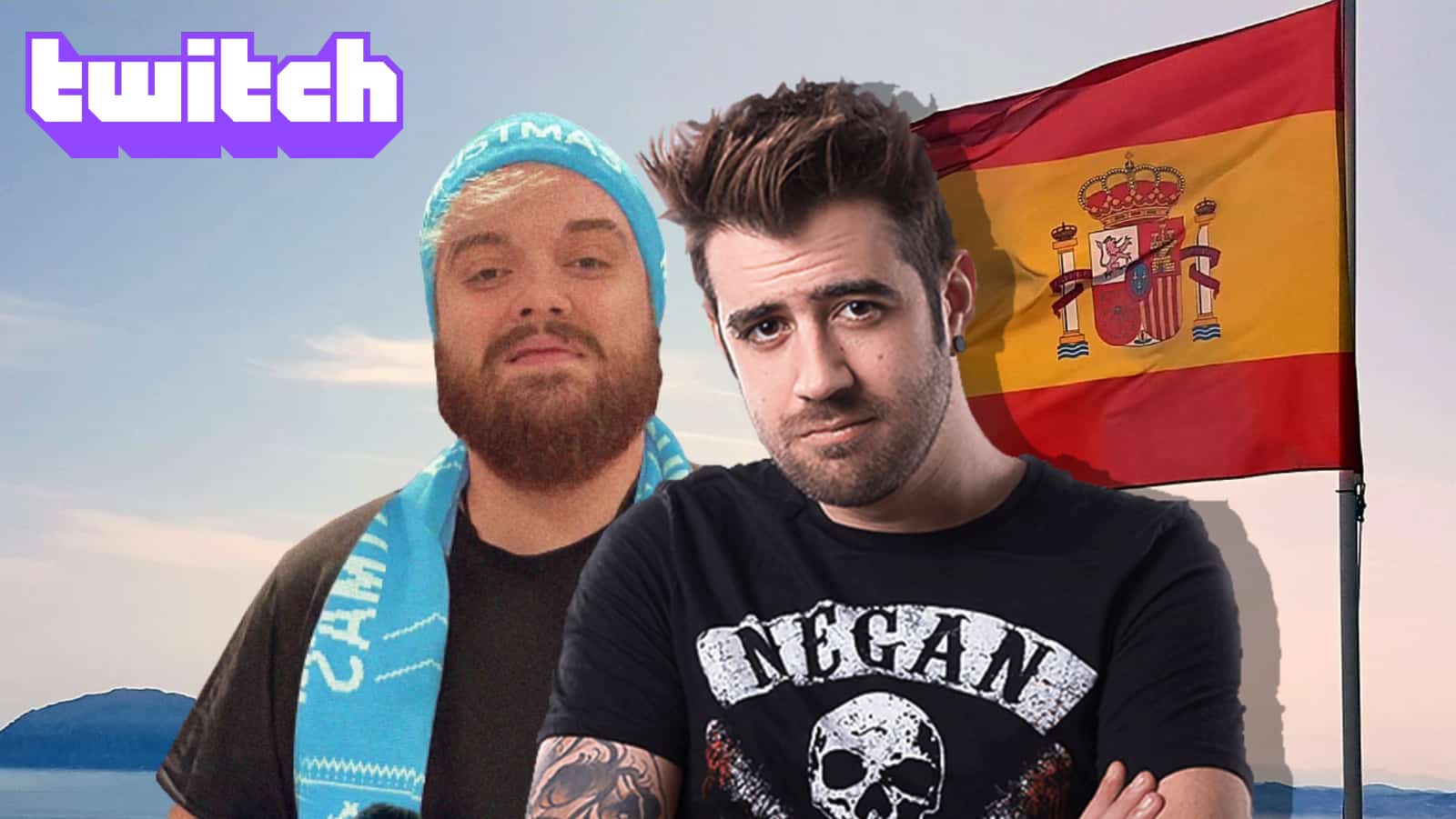 Spanish Twitch streamers ibai and auronplay in front of spanish flag