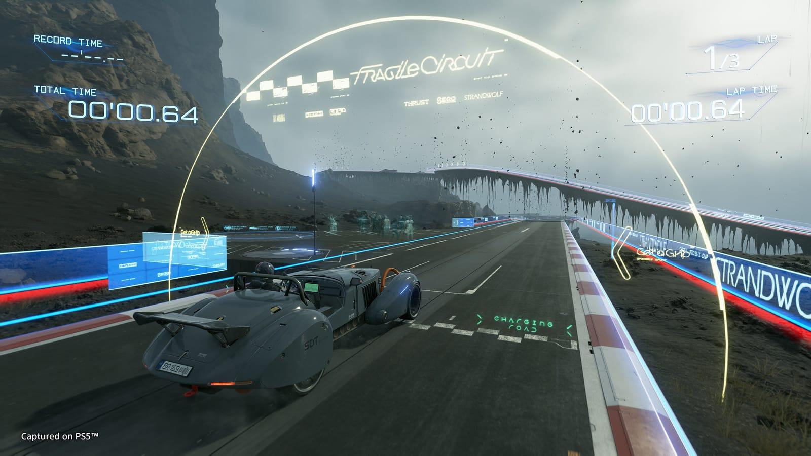 Screenshot from Death Stranding Director's Cut showing the newly added racetrack