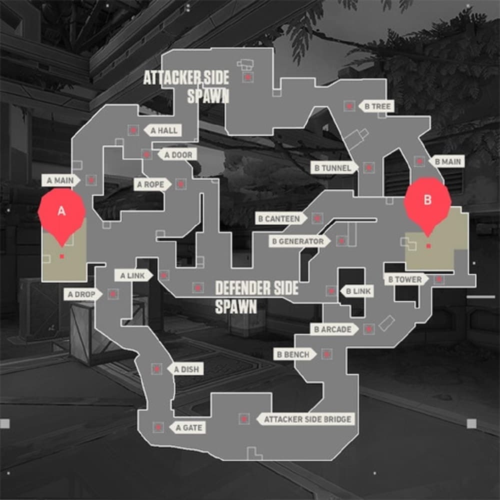 all reactor site locations and callouts on Valorant's Fracture