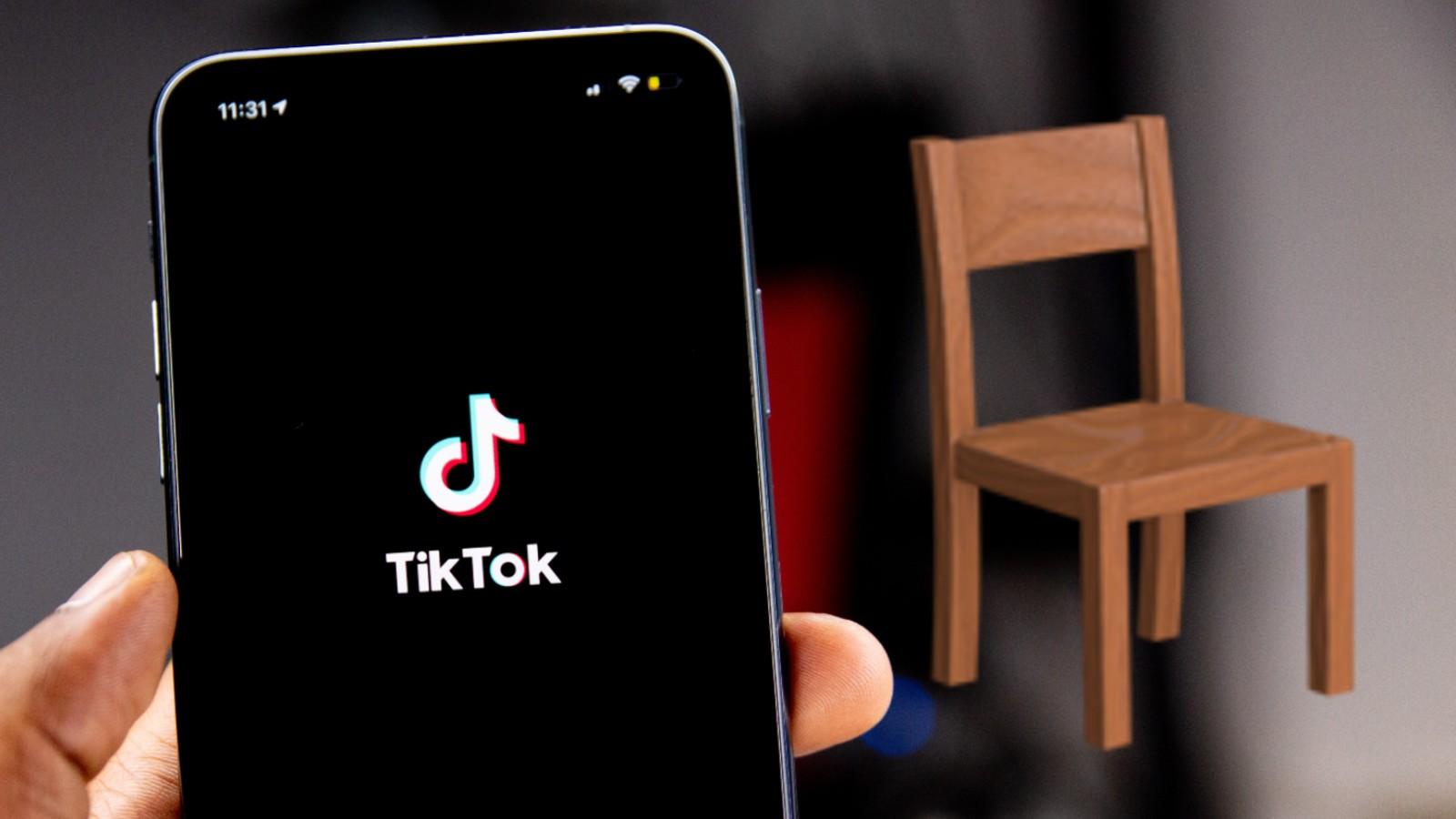 TikTok on a phone next to a chair
