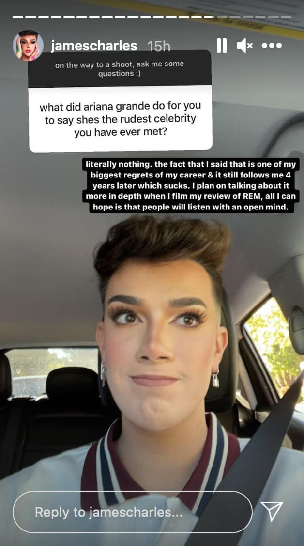 James Charles posts to his Instagram story