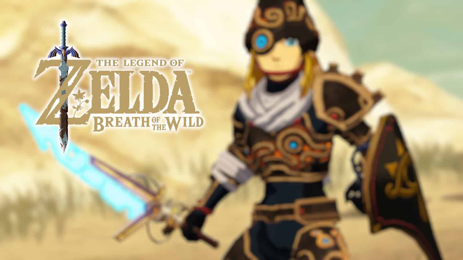 A screenshot of the Ancient Armor in BOTW with the game logo