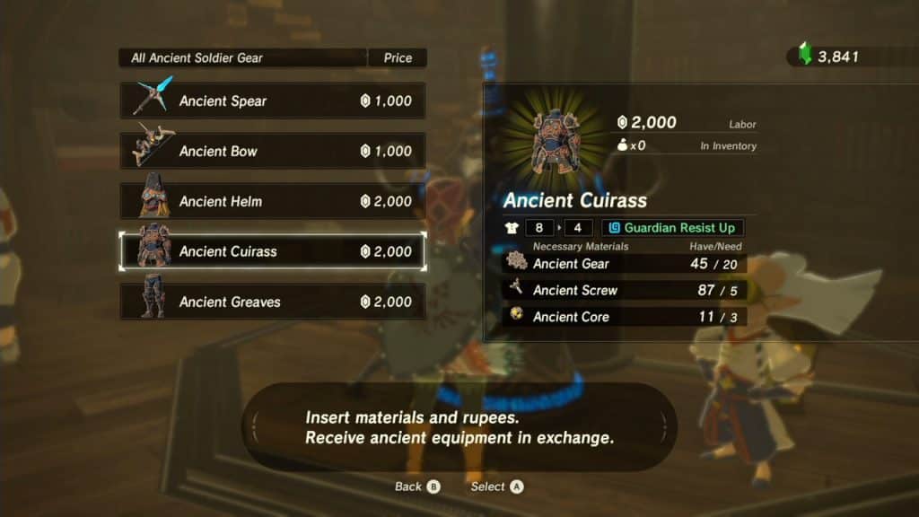 An image of the ancient armor set, the best armor available in BOTW.