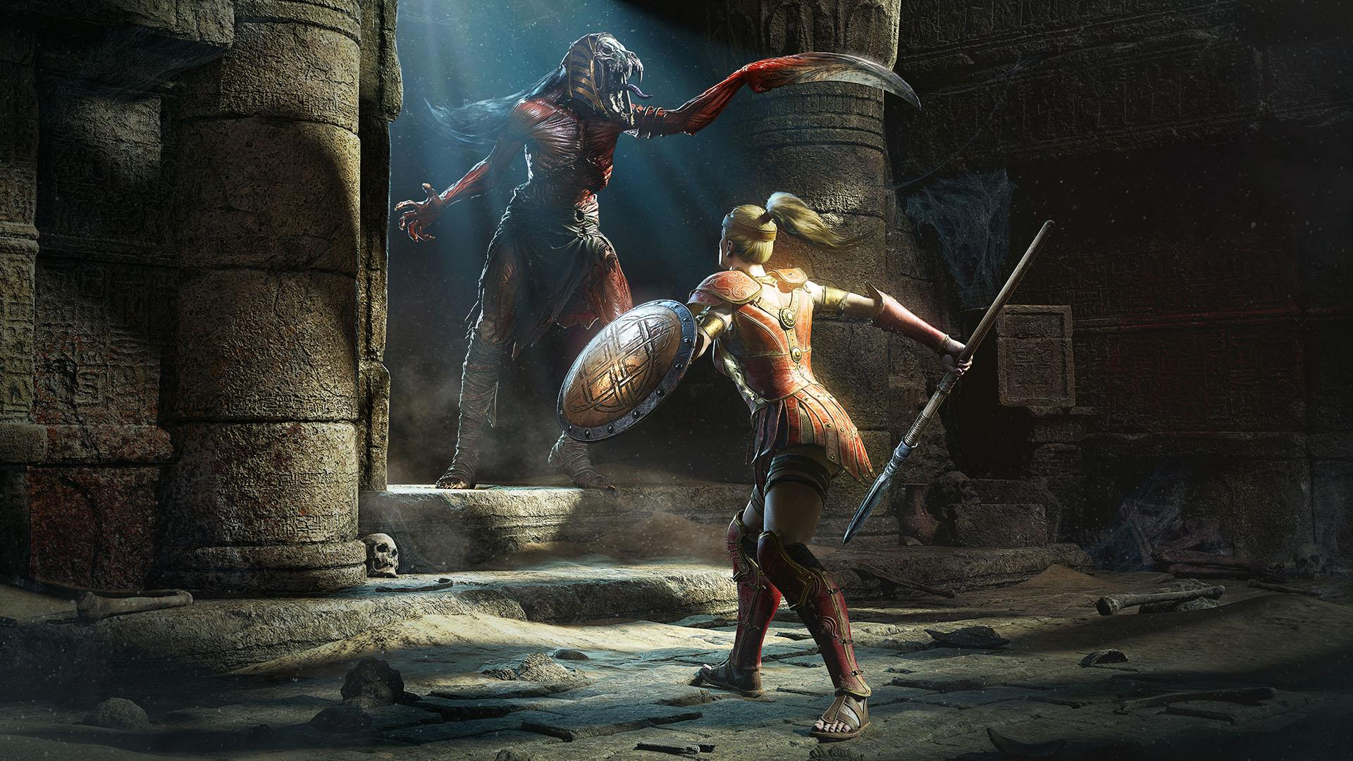 Diablo 2 Amazon fighting Egyptian monster