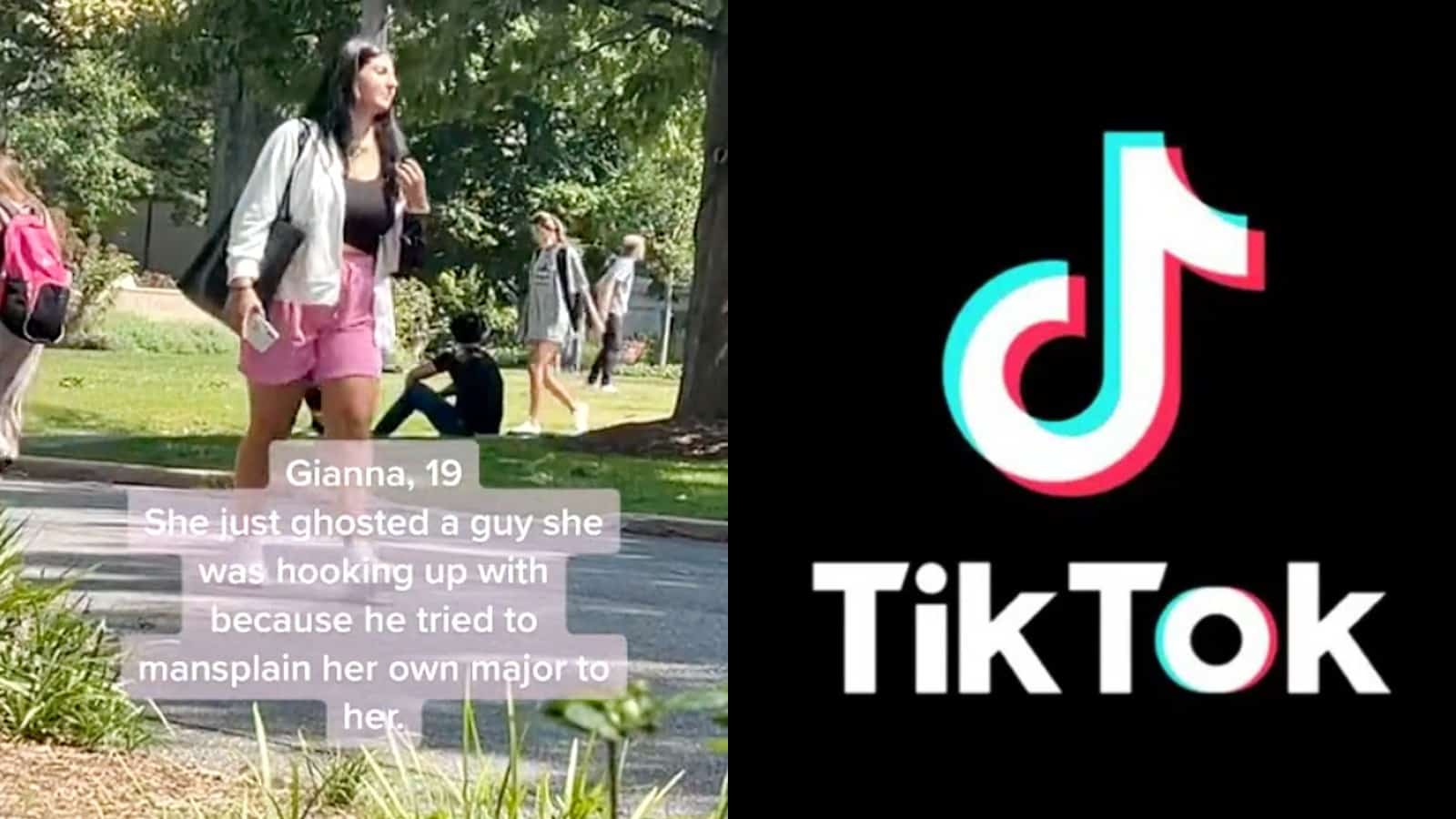 Girl walking with text in front of her next to the TikTok logo