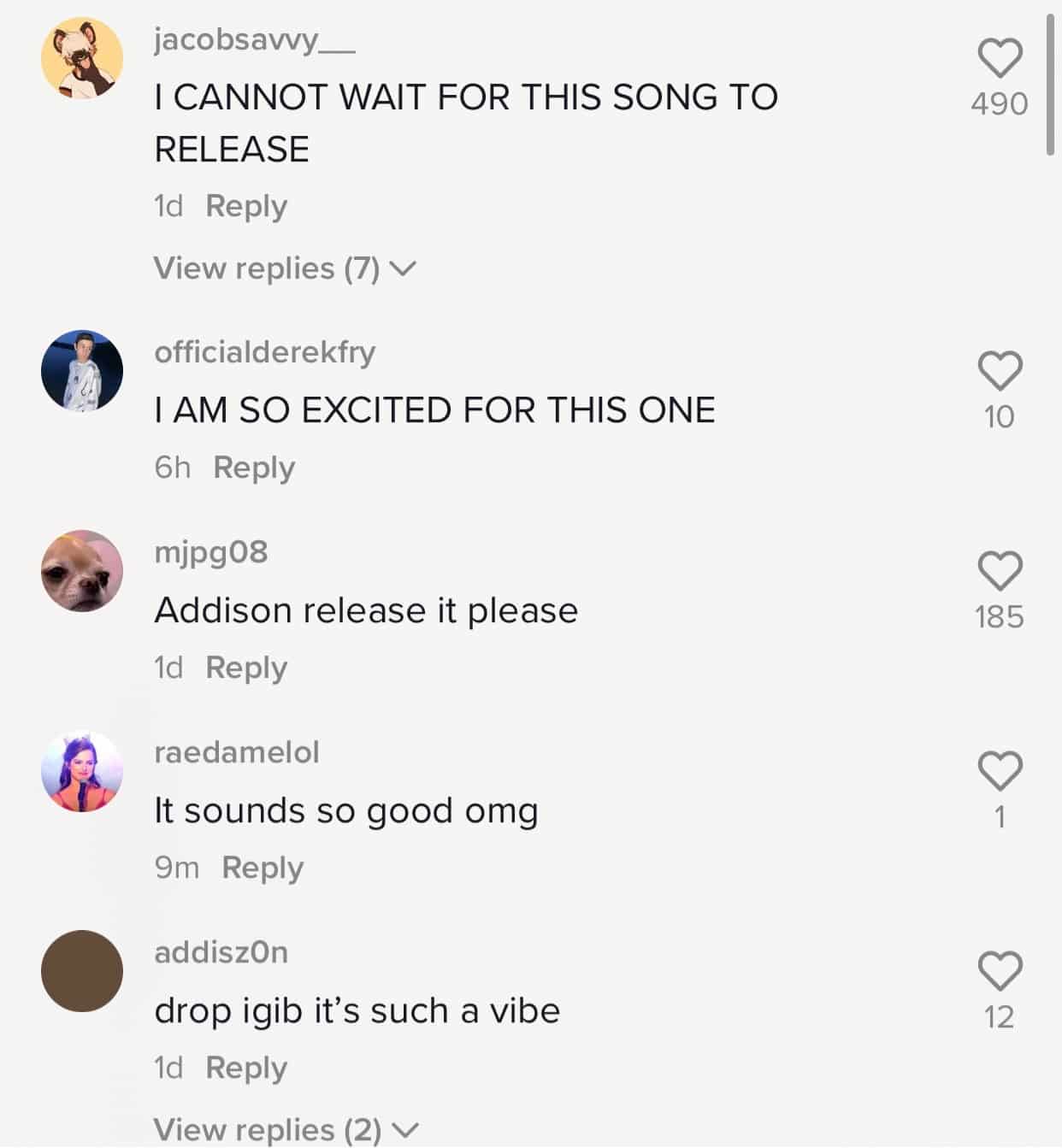 Comments on one of Addison Rae's TikToks