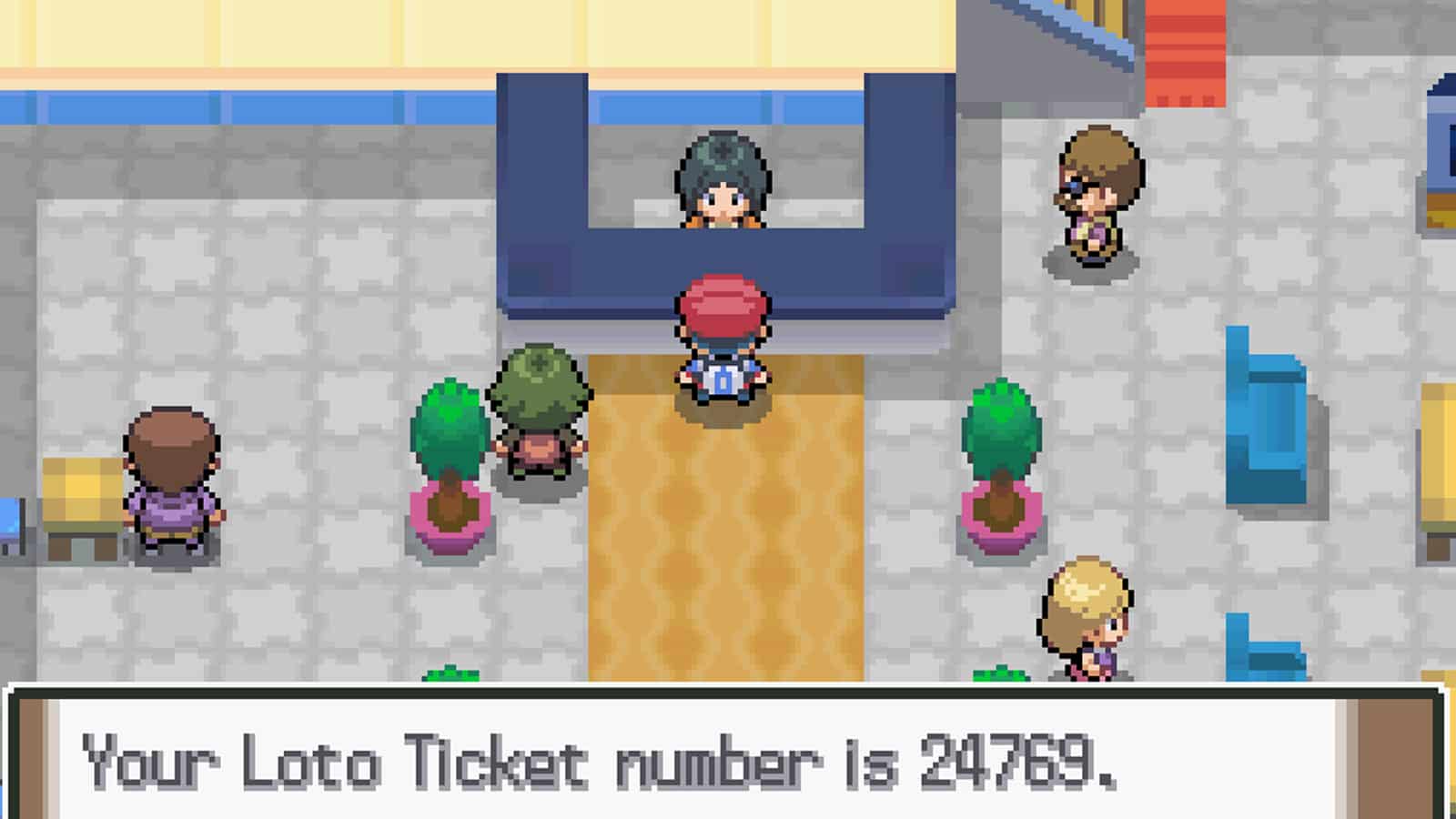 An image from pokemon diamond and pearl of the lottery hall