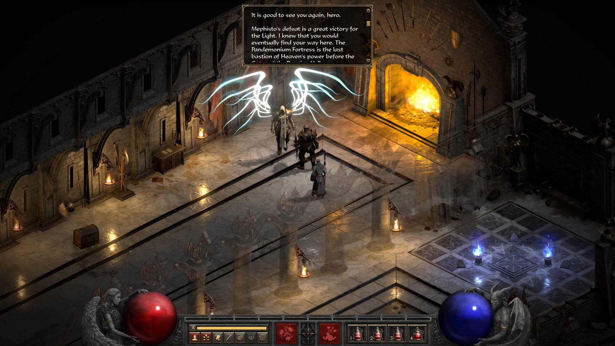 Diablo 2 Resurrected character speaking to angel Tyrael