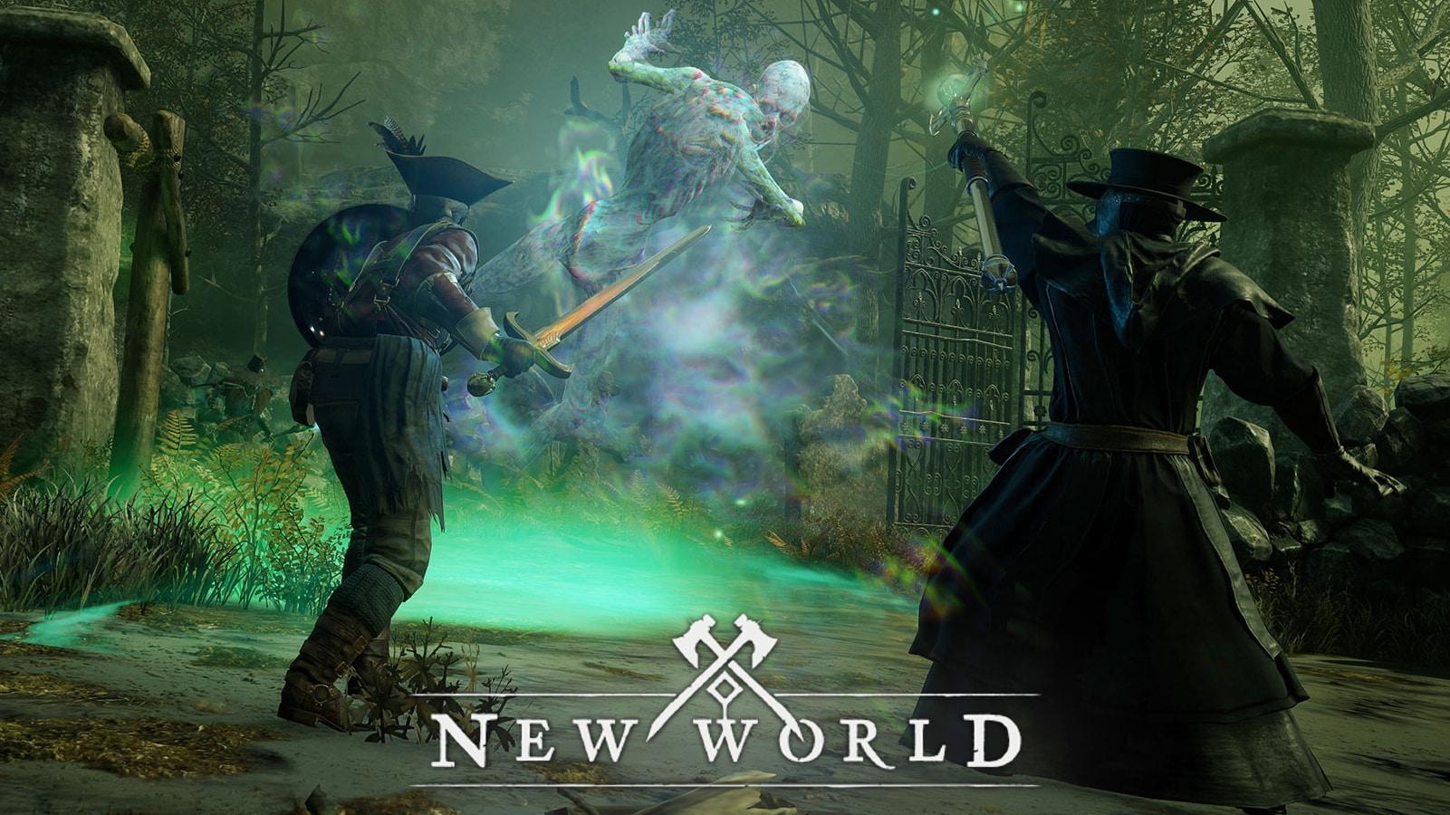 new world warriors fighting an angry ghost in graveyard