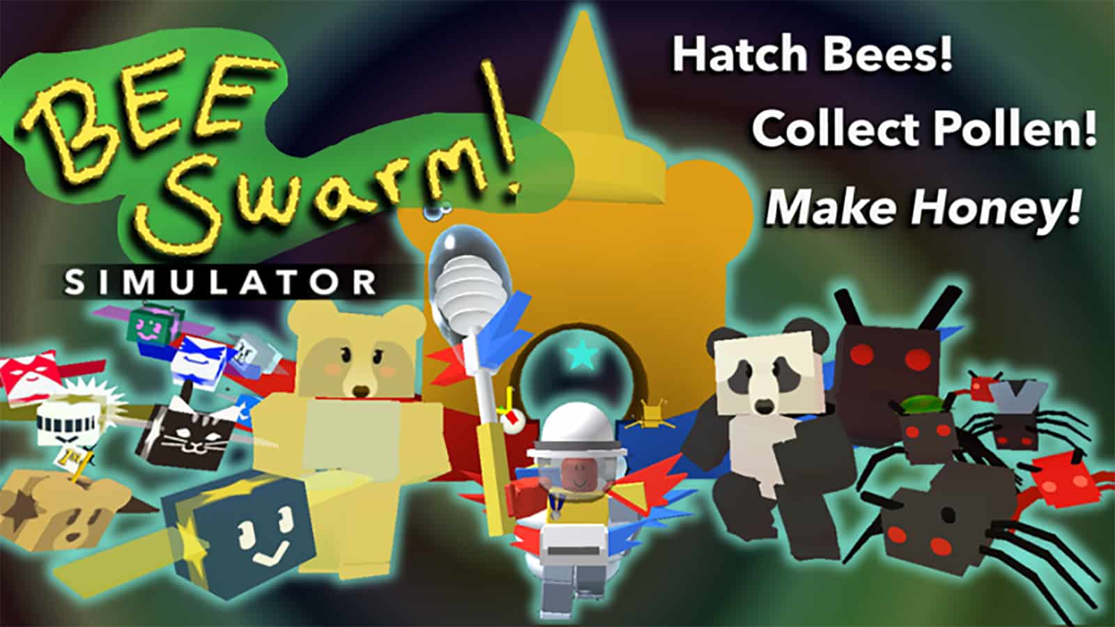 Bee Swarm Simulator artwork, featuring characters from the Roblox game