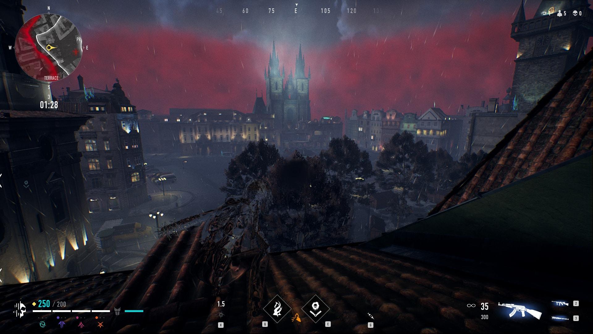 Bloodhunt Saboteur invisible on a rooftop looking out over prague