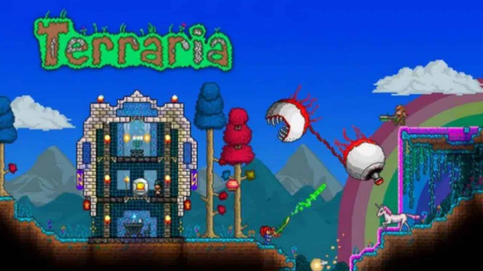 An image from Terraria with the logo in the top left corner
