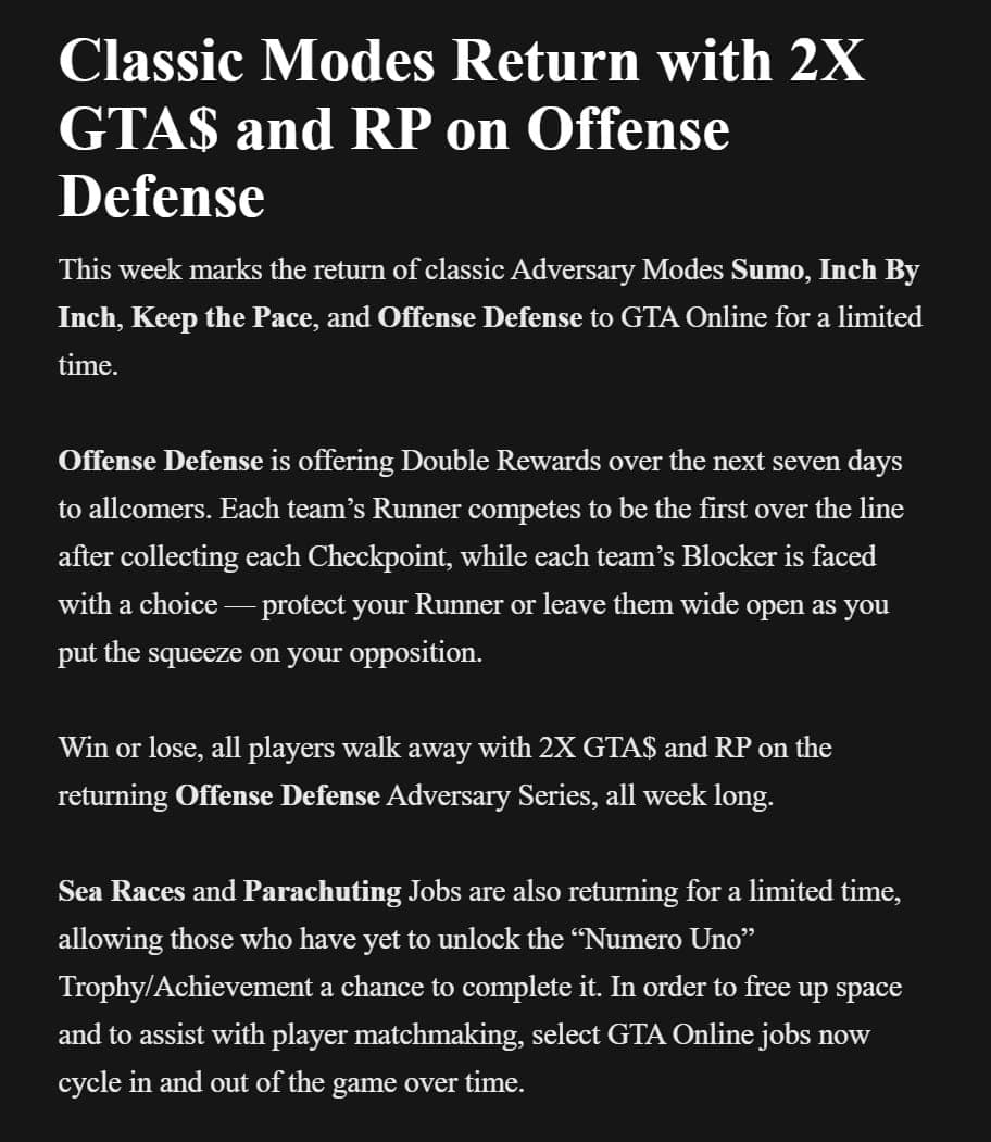 Screenshot of GTA Online update reverting change