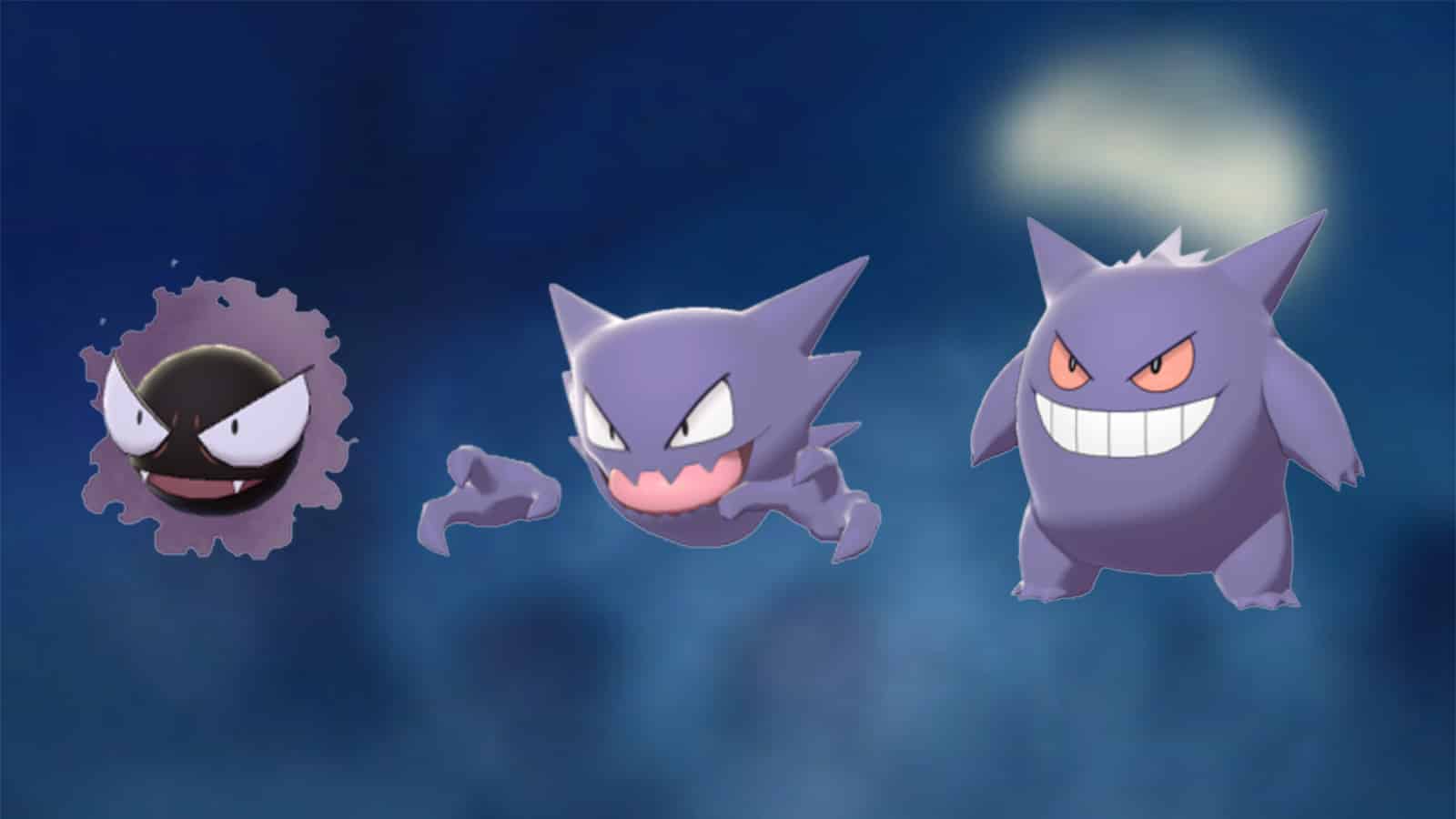 Ghastly, Haunter, and Gengar ghost-type Pokemon with weaknesses.