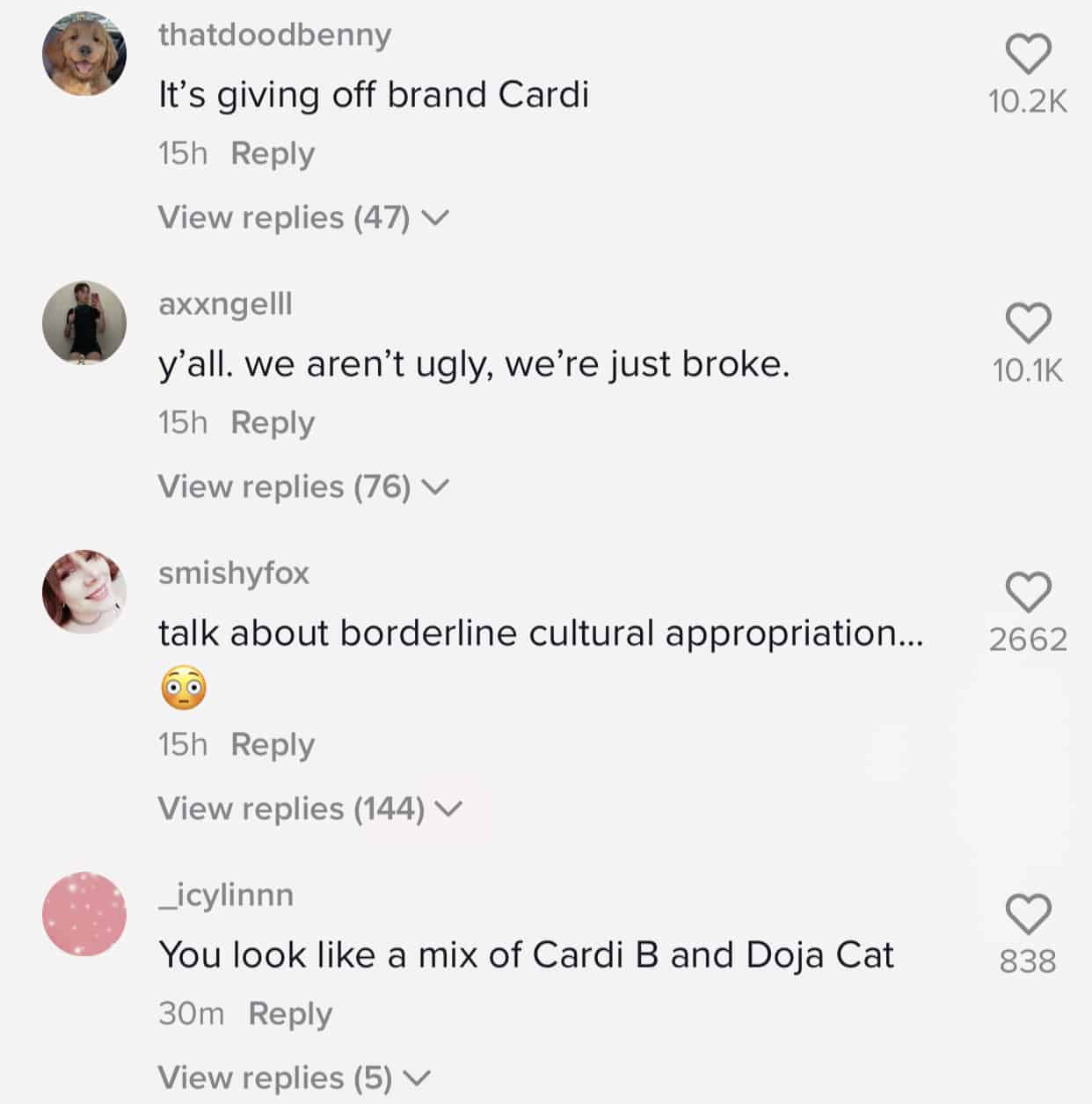 Bhad Bhabie Cardi comparison comments 1