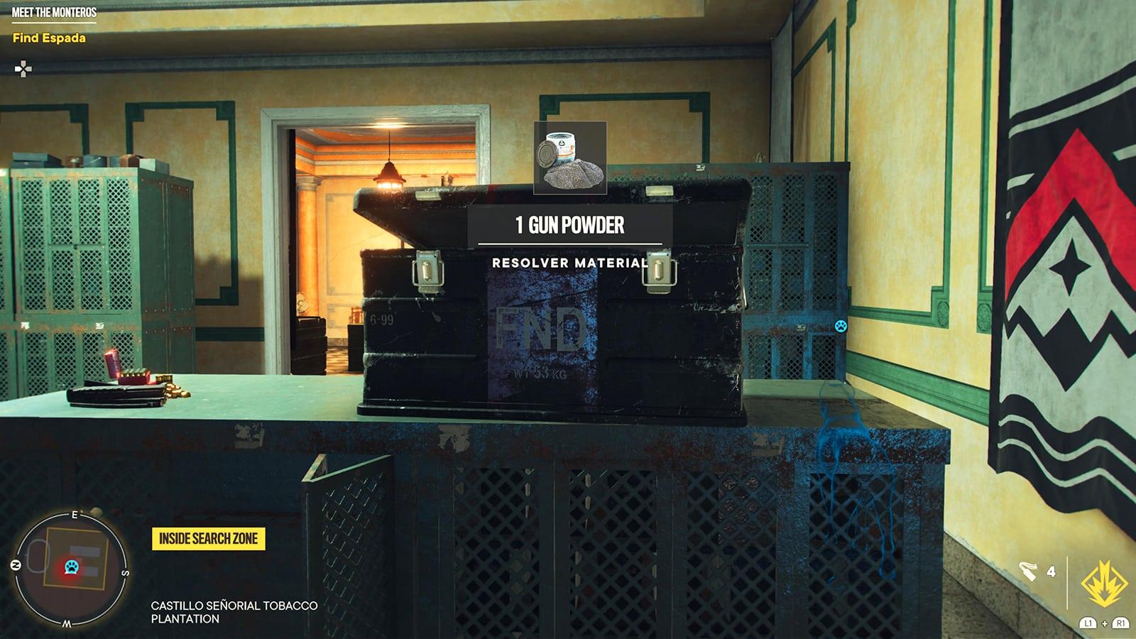 An FND Cache containing Gun Powder in Far Cry 6